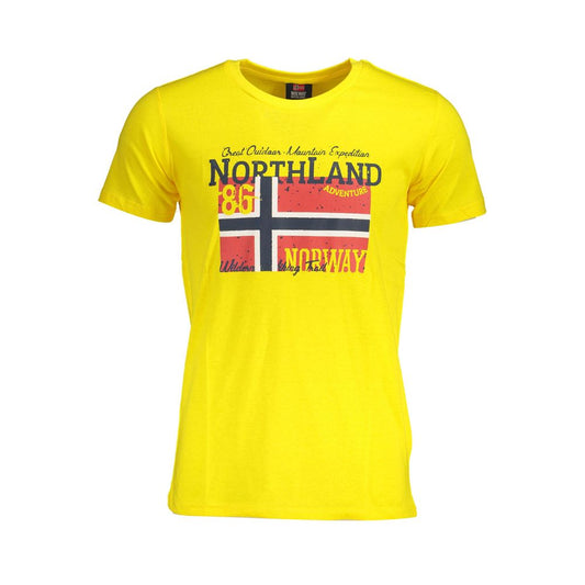 Norway 1963 Yellow Cotton Men T-Shirt with logo and graphic print on vibrant yellow fabric for a casual and stylish look.