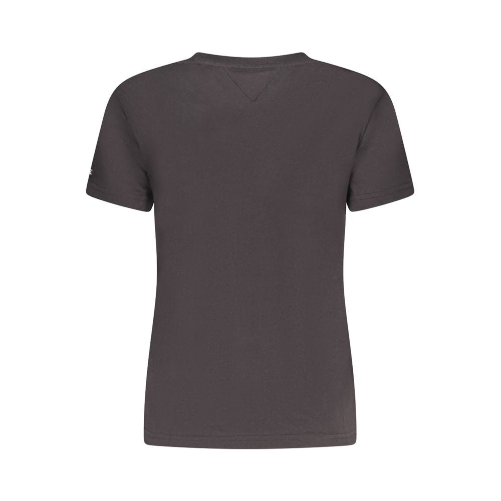 Back view of Tommy Hilfiger Black Cotton Women T-Shirt, showcasing short sleeves and sustainable fabric.