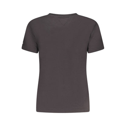 Back view of Tommy Hilfiger Black Cotton Women T-Shirt, showcasing short sleeves and sustainable fabric.