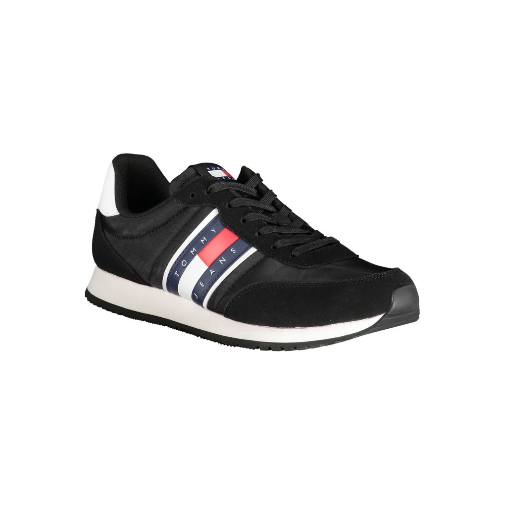Tommy Hilfiger Black Polyester Sneaker with laces, contrast details, logo, made from 50% recycled polyester.