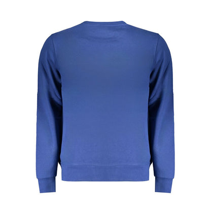 Back view of North Sails Blue Cotton Men Sweater, long sleeve with crew neck and dynamic print, made from brushed cotton.