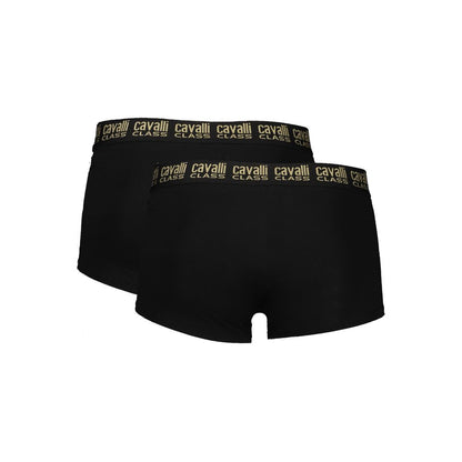 Cavalli Class Black Cotton Men Boxer bi-pack with logo detail and elastic waistband for luxury and comfort.