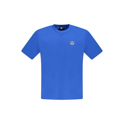 North Sails Blue Cotton Men T-Shirt with crew neck and logo, made from 100% cotton for comfortable, sustainable fashion.