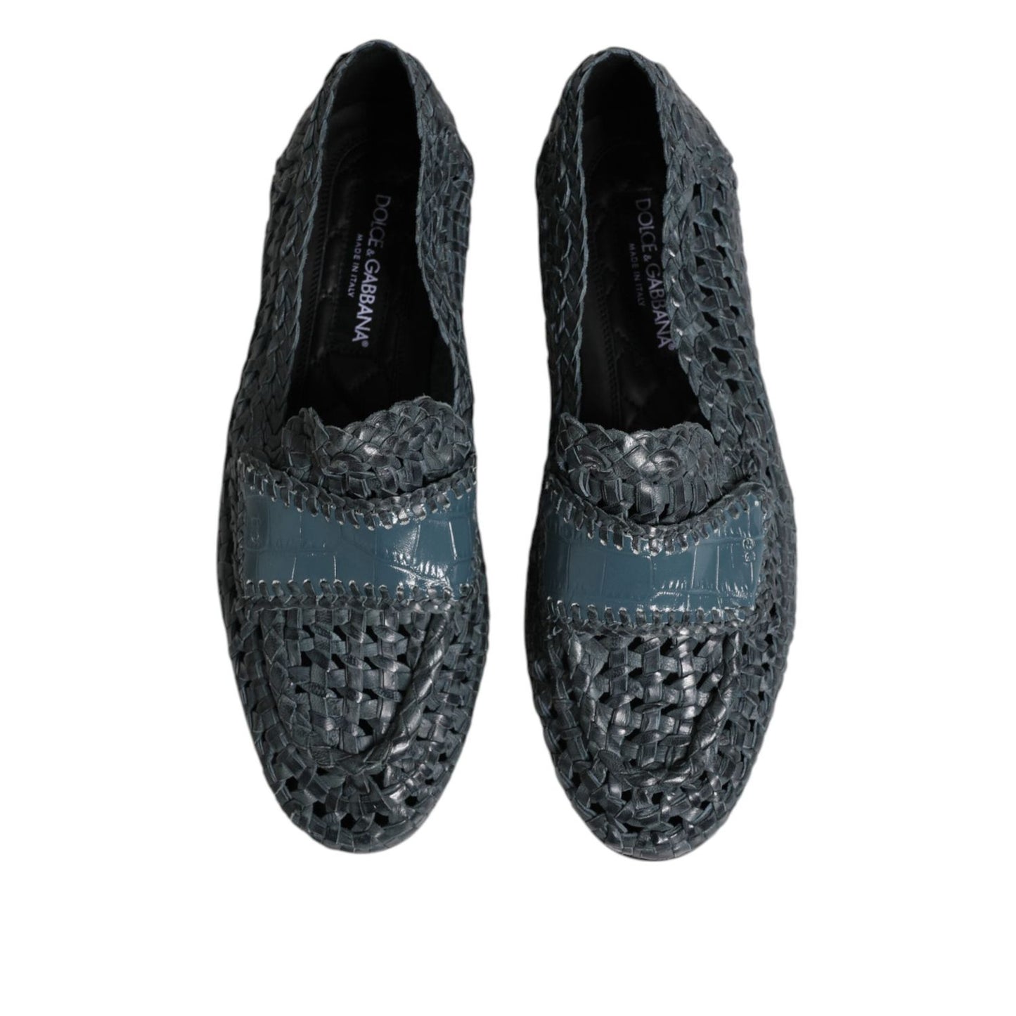 Dolce & Gabbana Blue Woven Leather Slip On Loafers Shoes