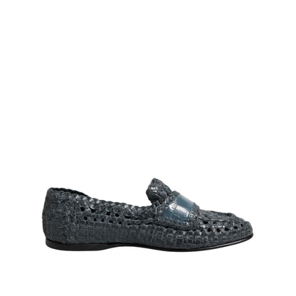Dolce & Gabbana Blue Woven Leather Slip On Loafers Shoes