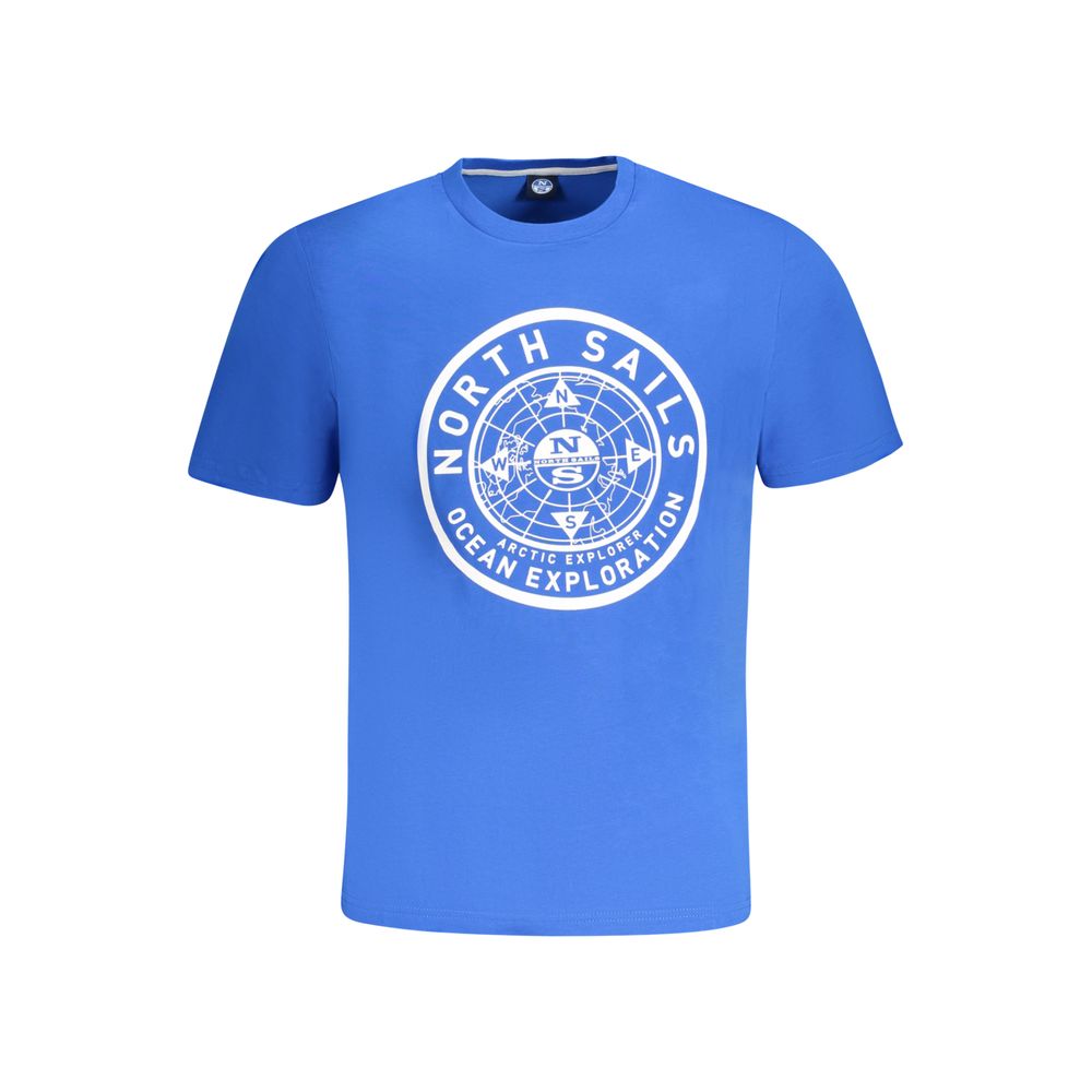 North Sails Blue Cotton Men TShirt with logo print, crew neck, short sleeves, crafted from 100% cotton for casual style and comfort.