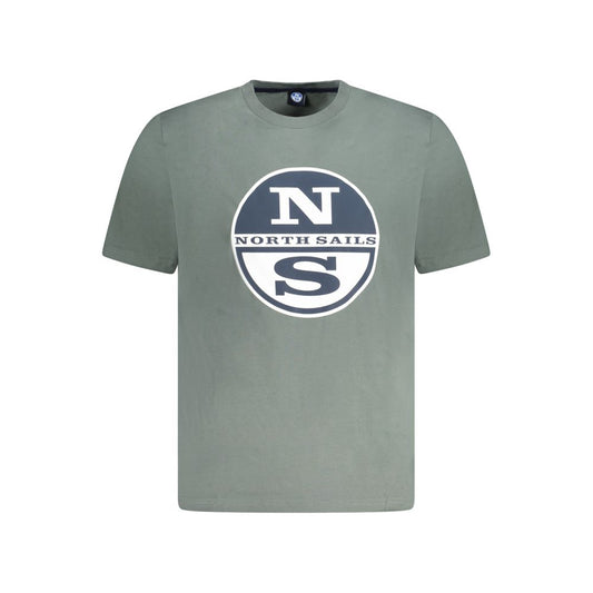 North Sails Green Cotton Men T-Shirt with logo print, crew neck design for stylish comfort and high-quality fashion.