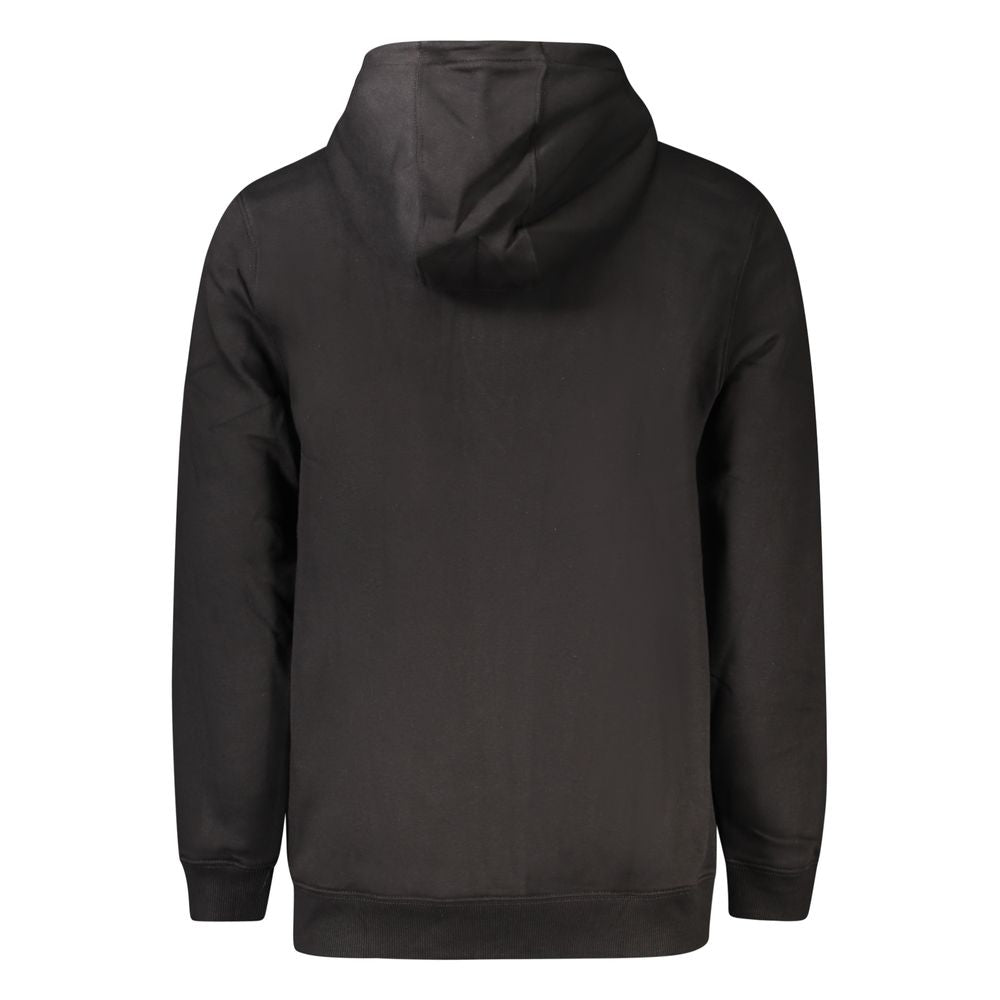 Back view of Tommy Hilfiger Black Cotton Men Sweater with hood, showcasing sleek design and classic casual style.