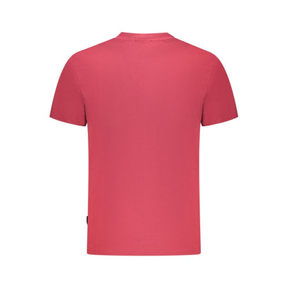 Napapijri Red Cotton Men T-Shirt, back view showcasing classic short sleeve design with premium craftsmanship for a stylish, casual look.