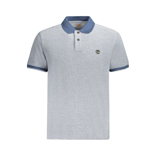 Timberland Blue Cotton Polo Shirt with short sleeves, regular fit, 2 buttons, contrasting details, and embroidered logo.