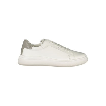 Calvin Klein White Polyester Sneaker, sports shoe with laces, grey contrasting details, removable footbed, logo print.