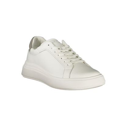 Calvin Klein White Polyester Sneaker with grey details, laces, print logo, and removable footbed, ideal for sports and casual wear.
