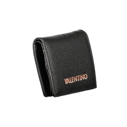 Mario Valentino Black Polyethylene Wallet featuring coin purse, card spaces, automatic closure, and logo; made from recycled material.