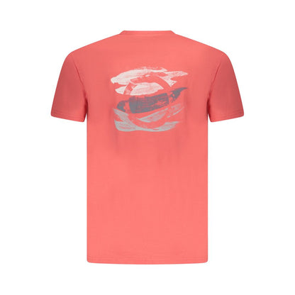 Trussardi Pink Cotton Men T-Shirt with brush print and logo, short-sleeve back view displaying striking design on vibrant fabric.