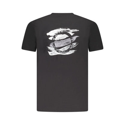 Trussardi Black Cotton Men T-Shirt with crew neck and iconic brush print logo on back, short sleeves, premium cotton blend.