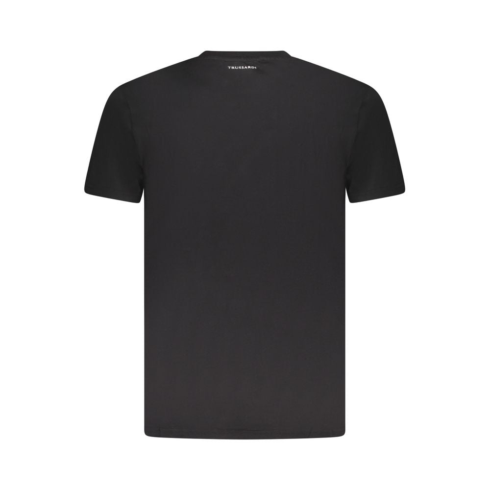 Trussardi Black Cotton Men T-Shirt with logo, back view, showing urban elegance and luxurious cotton fabric.