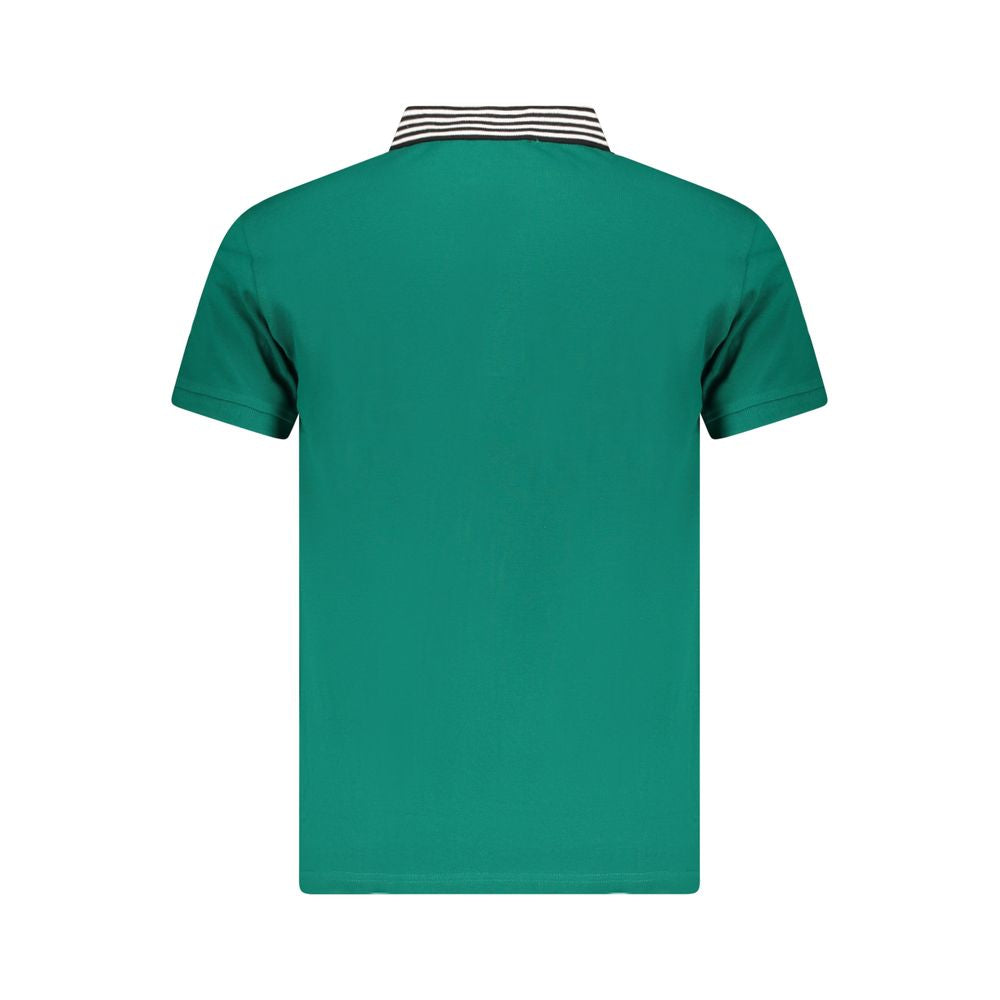Cavalli Class Green Cotton Men Polo Shirt with contrasting details and iconic logo, showcasing high-fashion style and comfort.