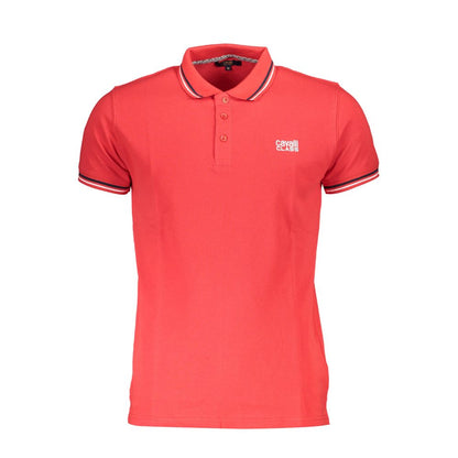Cavalli Class Red Cotton Men Polo Shirt with short sleeves, contrasting details, and iconic logo, perfect for trendsetters. High fashion casual wear.