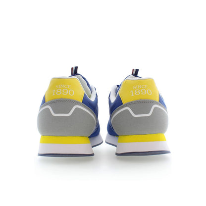 Back view of U.S. POLO ASSN. Blue Polyester Men Sneaker with yellow accents and 'Since 1890' branding.