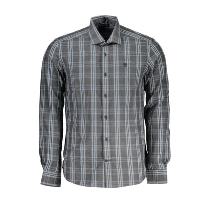 North Sails Brown Cotton Men Shirt with checked pattern and French collar