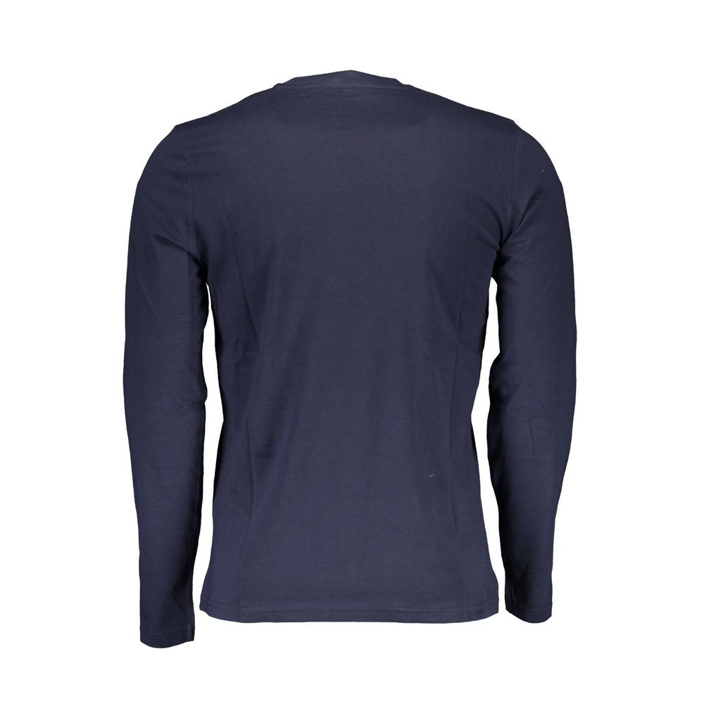 Back view of North Sails Blue Cotton Men T-Shirt in vibrant blue with long sleeves.