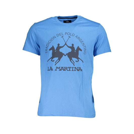 La Martina Blue Cotton Men T-Shirt with logo and print design