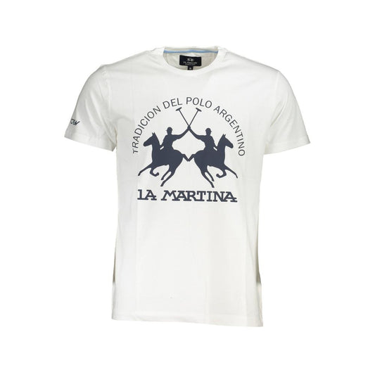 La Martina White Cotton Men T-Shirt with logo emblazoned, crew neck design, premium quality for elegant and casual style.