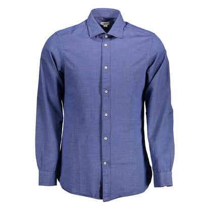 U.S. POLO ASSN. Blue Cotton Men Shirt with French collar, showcasing elegance in a slim fit design.