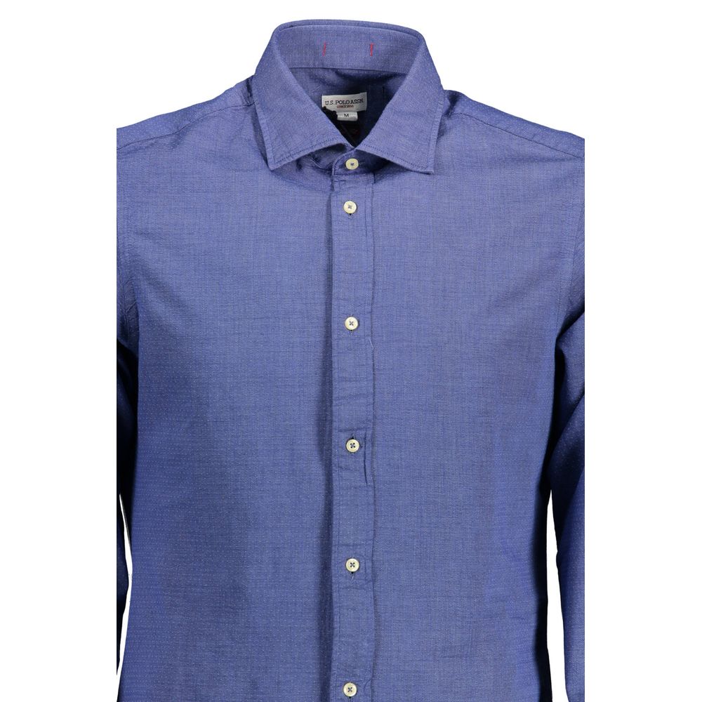 U.S. POLO ASSN. Blue Cotton Men Shirt with French collar and embroidery, perfect for business or casual wear
