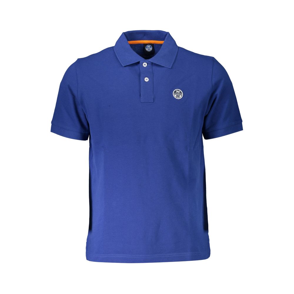 North Sails Blue Cotton Men Polo Shirt with logo, classic design, and short sleeves, offering comfort and nautical-inspired elegance.