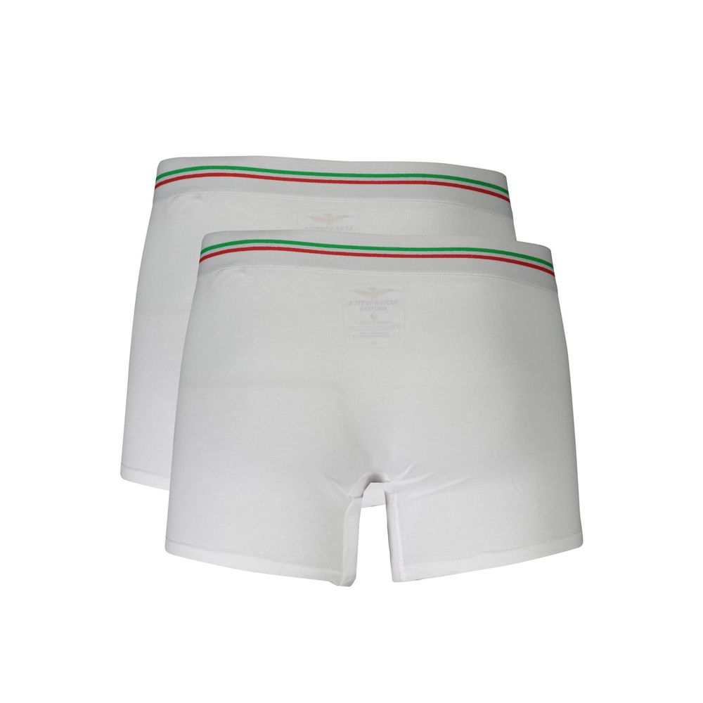 Aeronautica Militare White Cotton Men Boxer with elastic waistband, stylish duo-pack for modern comfort.
