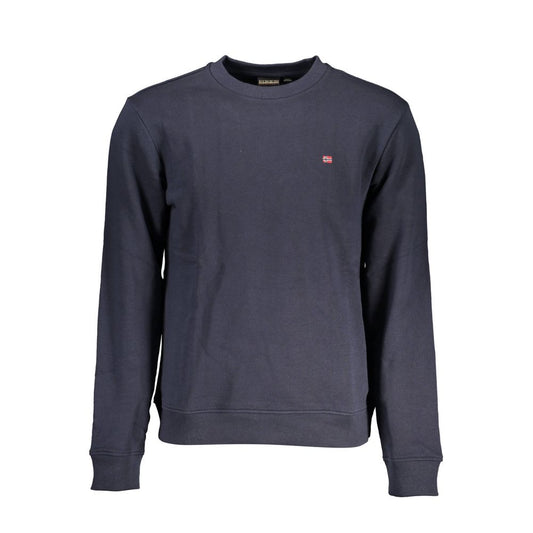 Napapijri Blue Cotton Men Sweater with embroidered logo, long sleeves, and crew neck perfect for urban style.