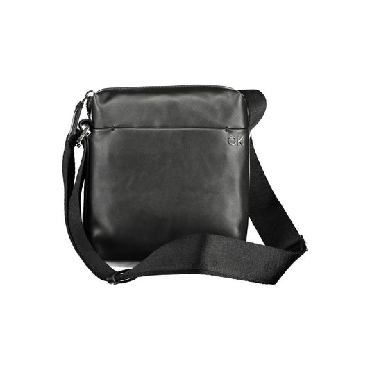 Calvin Klein Black Polyester Men Shoulder Bag with adjustable strap and logo, made from 50% recycled materials, eco-conscious fashion.