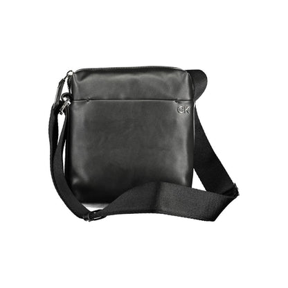 Calvin Klein Black Polyester Men Shoulder Bag with adjustable strap and external pocket, made from eco-friendly recycled materials.
