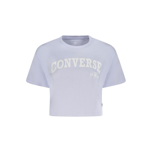 Converse Purple Cotton Women T-Shirt featuring crew neck and signature logo, perfect for casual or layered styling.