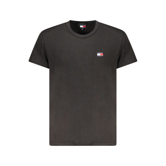 Tommy Hilfiger Black Cotton Men T-Shirt with embroidered logo, eco-friendly crew neck design for luxury and sustainability.