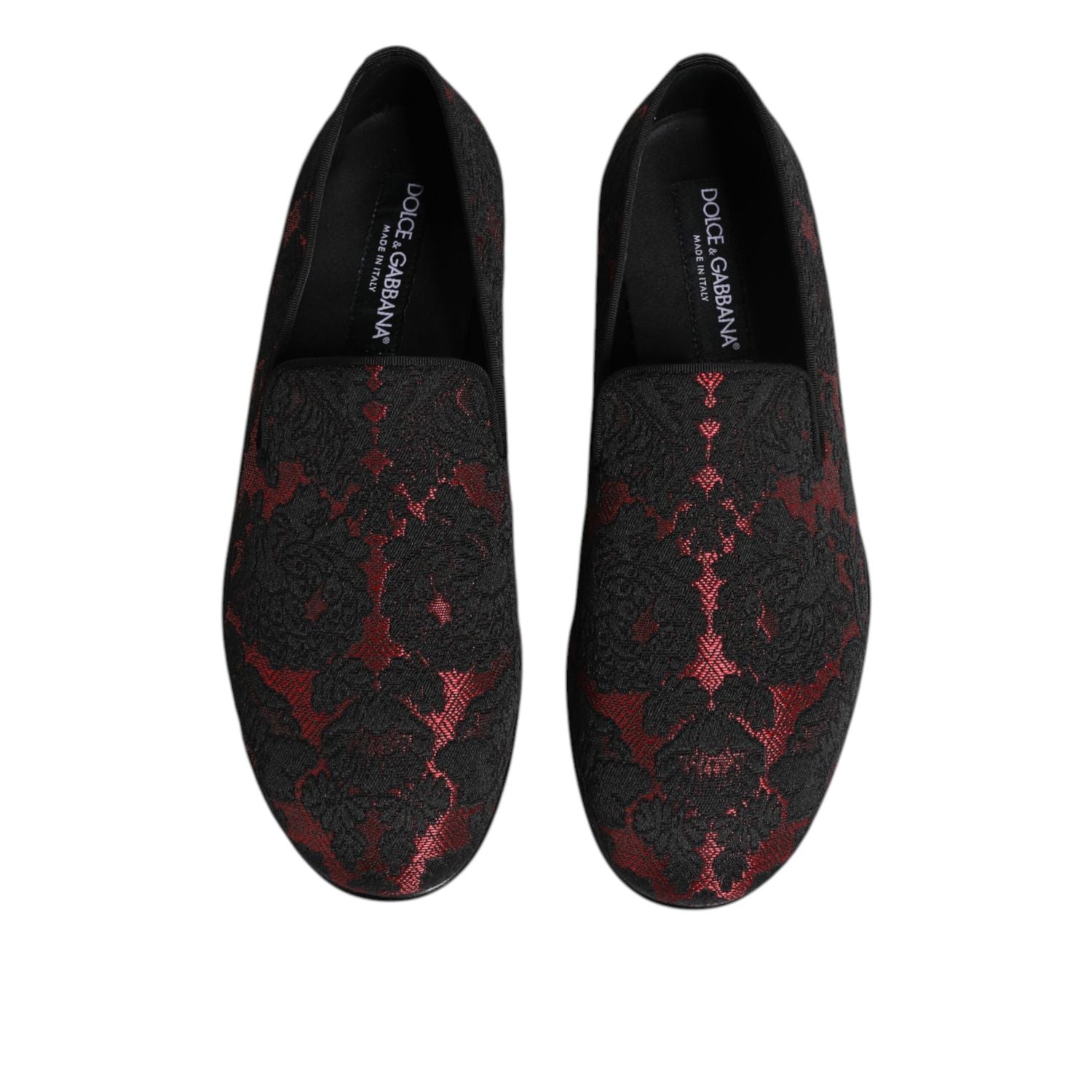 Dolce & Gabbana Red Black Jacquard Slip On Loafers Shoes