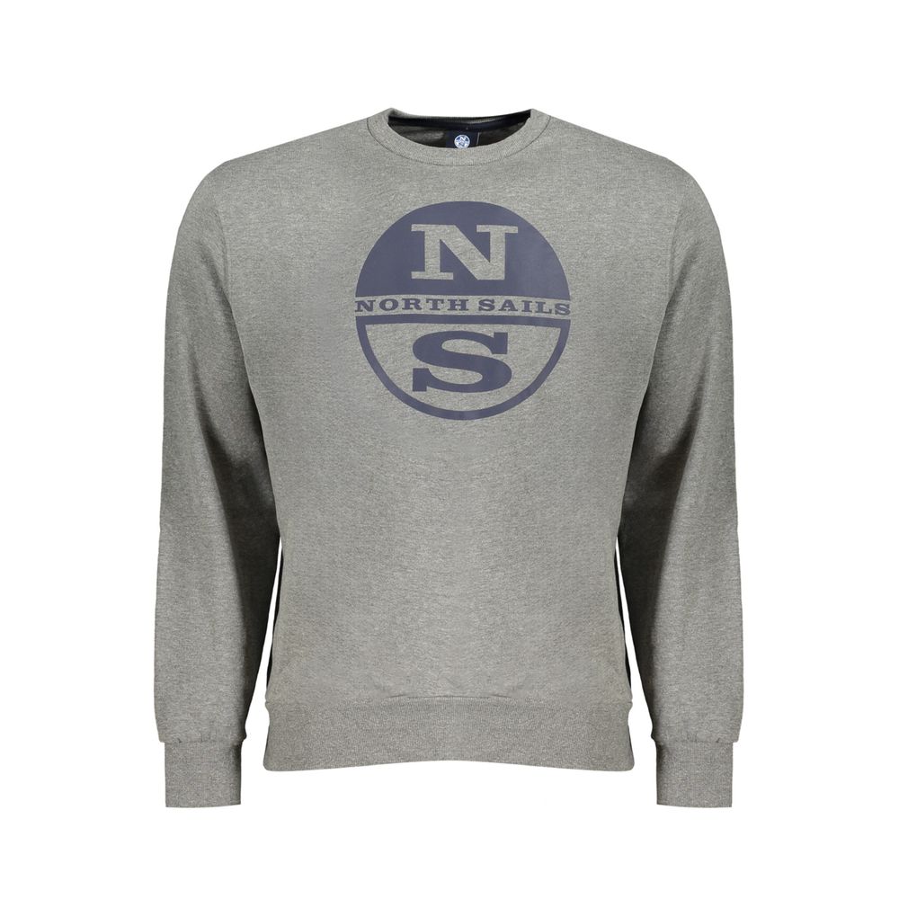 North Sails Gray Cotton Men Sweater with crew neck and logo on front, showcasing modern style and comfort.