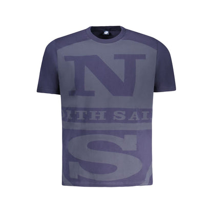 North Sails Blue Cotton Men T-Shirt with crew neck and signature logo, made from 100% cotton for comfort and style.