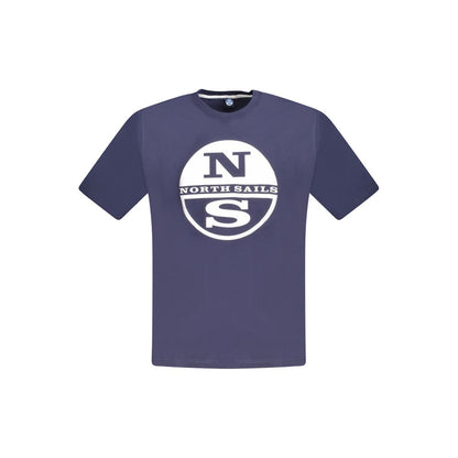 North Sails Blue Cotton Men T-Shirt with logo, short sleeves, crew neck, bold design, soft 100% cotton for comfort and casual style.
