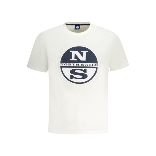 North Sails White Cotton Men T-Shirt with bold logo design on front for modern style and comfort
