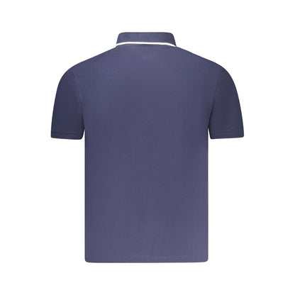 Back view of North Sails Blue Cotton Men Polo Shirt showcasing short sleeve design and contrasting collar accents.