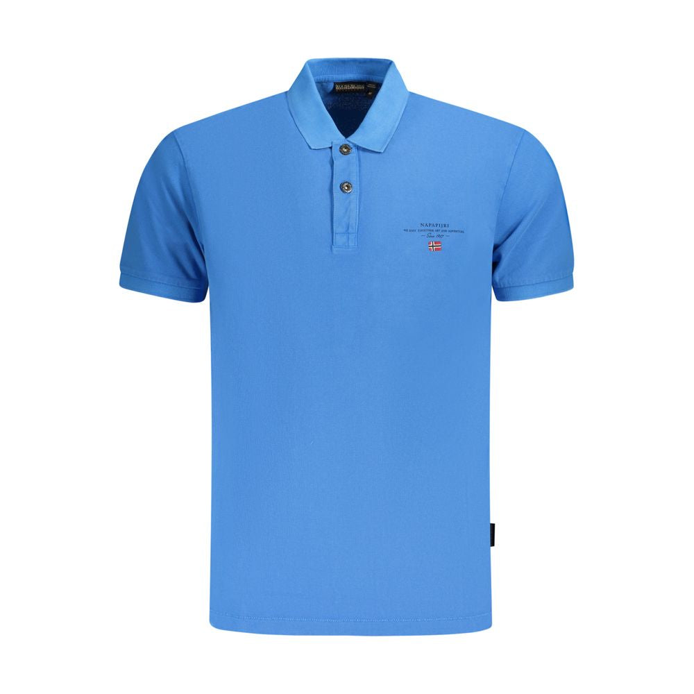 Napapijri Blue Cotton Men Polo Shirt in sleek blue with logo embroidery, perfect for casual luxury and modern trendsetters.