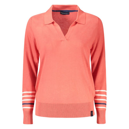 North Sails Pink Cotton Women Sweater with V-neck and striped sleeves