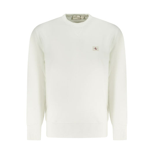Calvin Klein White Cotton Men Sweater featuring brushed cotton and iconic CK logo for stylish eco-conscious wear.