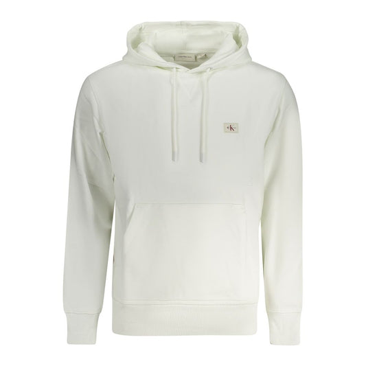 Calvin Klein White Cotton Men Sweater, luxury hooded sweatshirt with soft brushed interior, ideal for modern fashionistas.