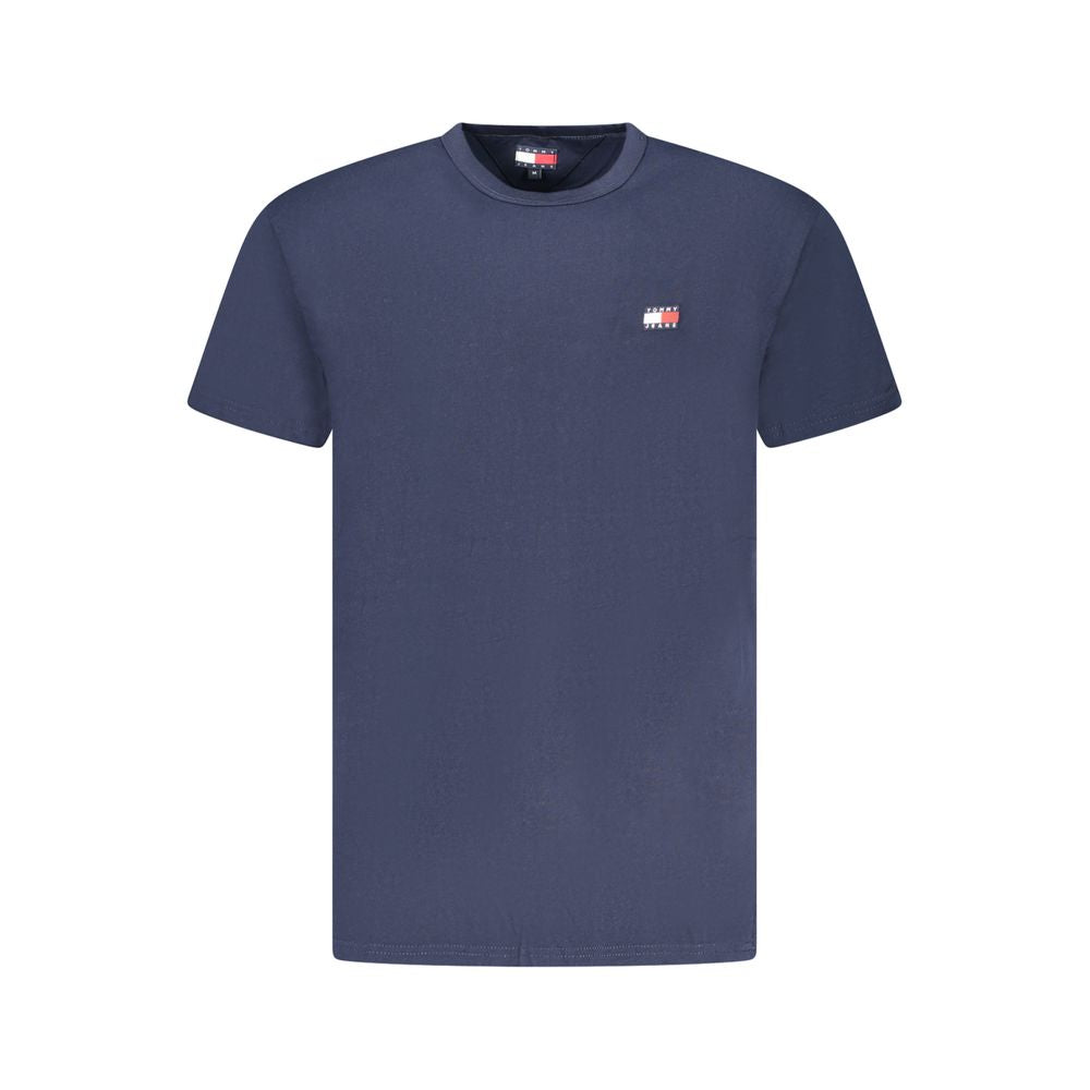 Tommy Hilfiger Blue Cotton Men T-Shirt with crew neck and embroidered logo, made from 95% regenerative cotton for sustainable fashion.