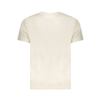 Back view of Tommy Hilfiger Beige Cotton Men T-Shirt showcasing plain design and short sleeves.