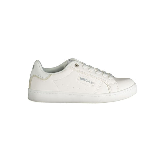 Gas White Polyester Women Sneaker showcasing sleek design with bold logo and textured details for stylish streetwear look.