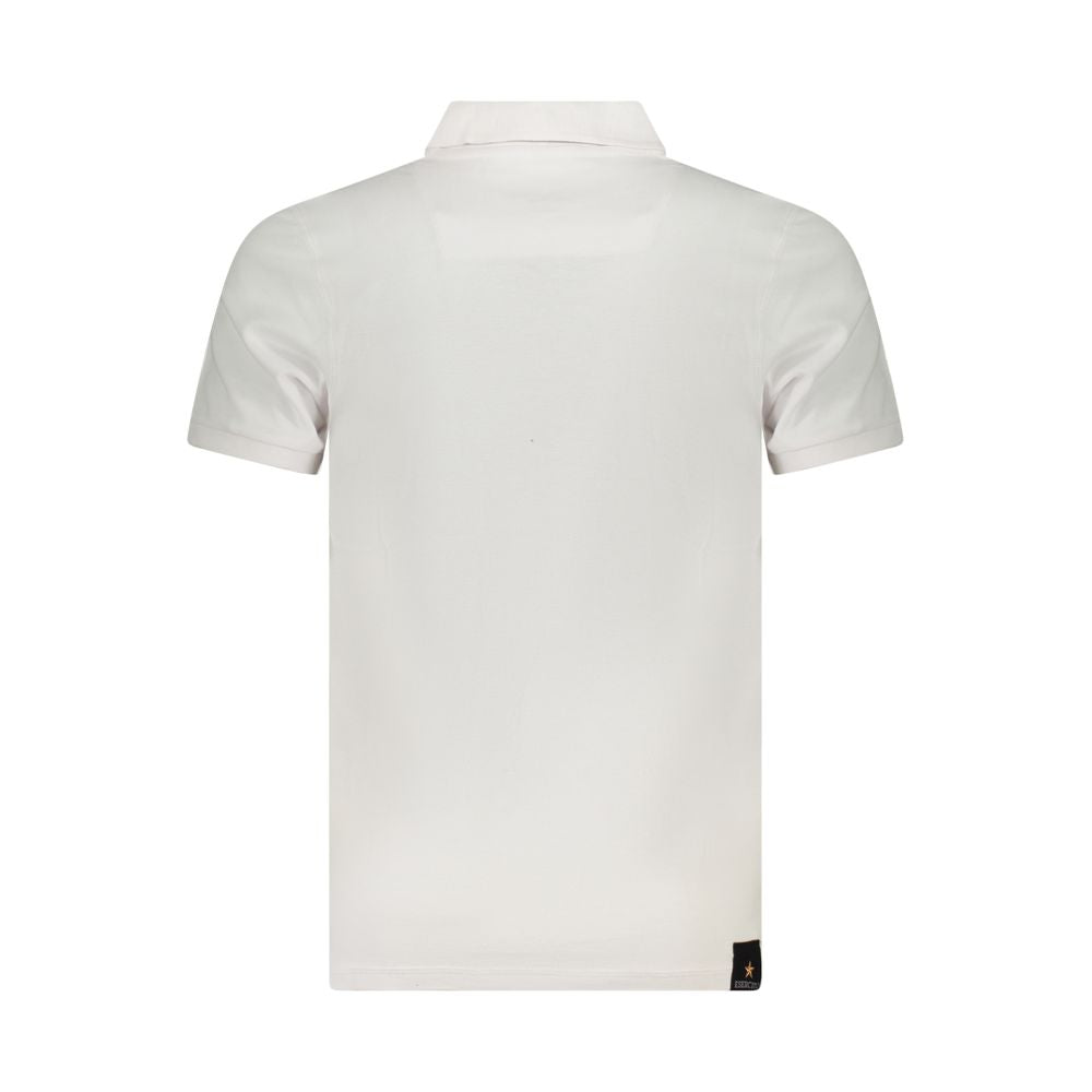 Back view of Accademia Militare White Cotton Polo Shirt with short sleeves, eagle ball print, and logo
